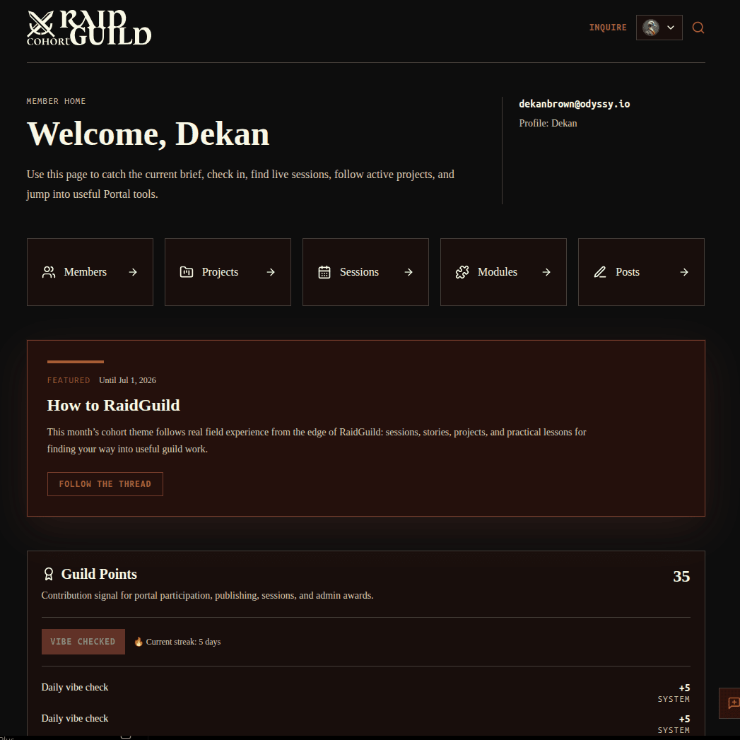 RaidGuild Portal member home preview